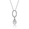 Silver Oval Cubic Zirconia 7-7.5mm Pearl Drop Pendant