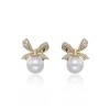 Yellow Gold Plated Pearl Bow Earrings