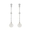 9ct White Gold Pearl And Diamond 0.10ct Long Drop Earrings