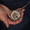 Jean Pierre Chrome Plated 17 Jewelled Mechanical Full Hunter Pocket Watch with Chain G250CM