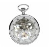 Jean Pierre Chrome Plated Open Face 17 Jewelled Mechaincal Skeleton Pocket Watch with Chain G252CM