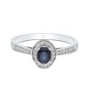 9ct White Gold Oval Cut Sapphire 0.13ct Diamond Halo Ring