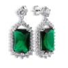 Silver Emerald Cut Forest Green Crystal and Cubic Zirconia Halo Drop Earrings