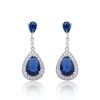 Silver Pear Cut Blue Cubic Zirconia Drop Earrings