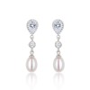 Silver Pearl and Cubic Zirconia Drop Earrrings