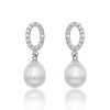 Sterling Silver Pearl & Cubic Zirconia Oval Drop Earrings