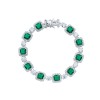 Silver Cushion Cut Forest Green Crystal and Cubic Zirconia Halo Bracelet