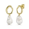 18ct Yellow Gold Vermeil Hammered Pearl Drop Earrings