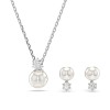 Swarovski Matrix Rhodium Plated Crystal Pearl Earring & Pendant Set 5689624
