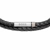BOSS Ares Black Leather Mens Bracelet 1580489M