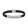 BOSS Herringbone Black braided Leather & Steel Gents Cuff 1580674M
