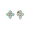 Roberto Coin Princess Flower 18ct Rose Gold Diamond and Turquoise Ladies Earrings ADV888EA1837_03 RW