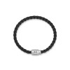 Montblanc Steel 3 Rings Closing and Black Leather Bracelet 130896