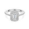 Platinum Lab Grown 1.25ct Emerald Cut Halo Diamond Ring with Shoulders