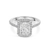 Platinum 2.25ct Radiant Cut Lab Grown Diamond Solitaire Halo Ring with Diamond Shoulders