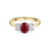 9ct Yellow Gold 0.85ct Oval Ruby and 0.50ct Oval Lab Grown Diamond 3 Stone Ring