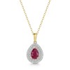 9ct Yellow Gold 0.83ct Pear Cut Ruby with Double Lab Diamond Halo Pendant