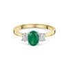 9ct Yellow Gold 0.70ct Oval Emerald and 0.50ct Oval Lab Grown Diamond 3 Stone Ring
