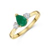 9ct Yellow Gold 0.70ct Pear cut Emerald and 0.20ct Round Brilliant Lab Grown Diamond 3 Stone Ring