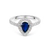 9ct White Gold 0.9ct Pear Cut Sapphire Ring with 0.45ct Lab Grown Diamond Halo and Shoulders 