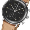 Junghans Max Bill Chronoscope Grey Dial Tan Leather Strap Watch