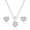 9ct White Gold Round Brilliant Open Cluster Diamond Pendant Necklace and Diamond Earrings Set