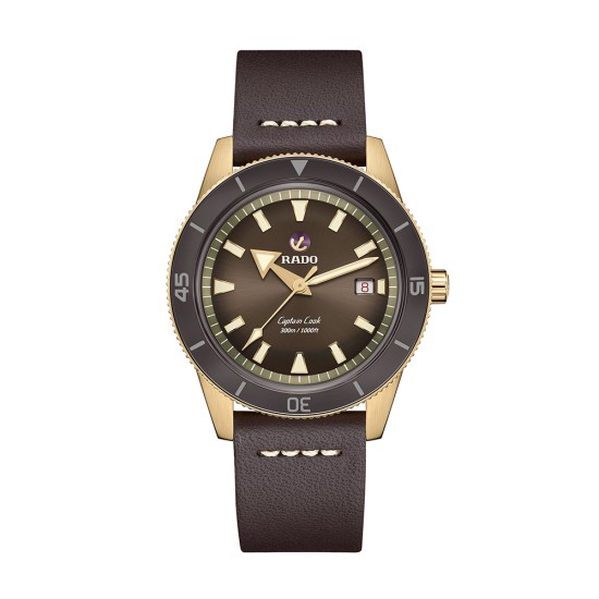 Rado Captain Cook Brown Leather Strap Mens Watch R32504306 Front