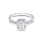 Platinum 0.75ct Emerald Cut Diamond Solitaire Ring with Halo and Shoulders