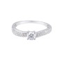 18ct White Gold Round Brilliant Diamond Engagement Ring With Pave Set Diamond Shoulders, Total Weight 0.55ct