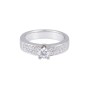Platinum Round Brilliant Diamond Solitaire with Pave Set Diamond Shoulders, Approx. 0.70ct Total Weight