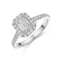 Platinum 0.75ct Emerald Cut Diamond Halo Ring with Shoulders