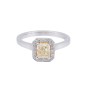Certificated Platinum 0.80ct Yellow diamond ring with diamond halo cluster