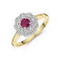 9ct Yellow Gold 0.41ct Round Brilliant Cut Ruby with Illusion Set Diamond Cluster Halo Ring