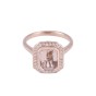 18ct Rose Gold Emerald Cut Morganite and 0.20ct Diamond Cluster Ring