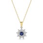 9ct Yellow Gold 0.40ct Round Brilliant Sapphire with Diamond Cluster Halo Pendant