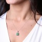 Silver Cushion Cut Forest Green Crystal and Cubic Zirconia Halo Pendant