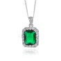 Silver Cushion Cut Forest Green Crystal and Cubic Zirconia Halo Pendant