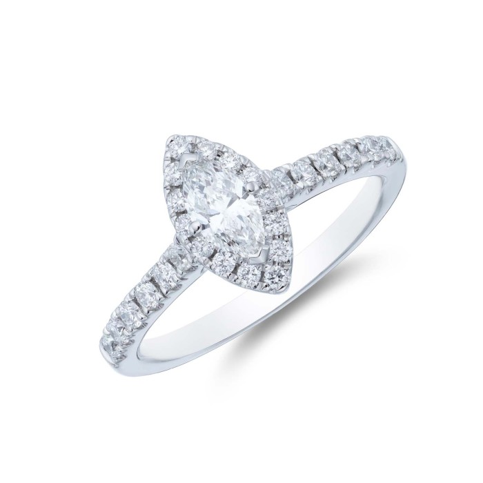 Platinum Marquise Cut 0.60ct Diamond Halo Solitaire Ring
