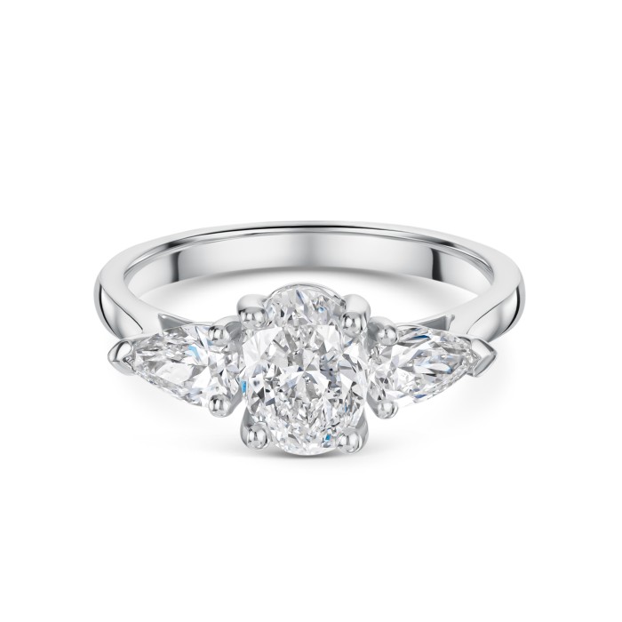 Platinum Oval and Pear Cut 2.00ct Diamond Three Stone Ring