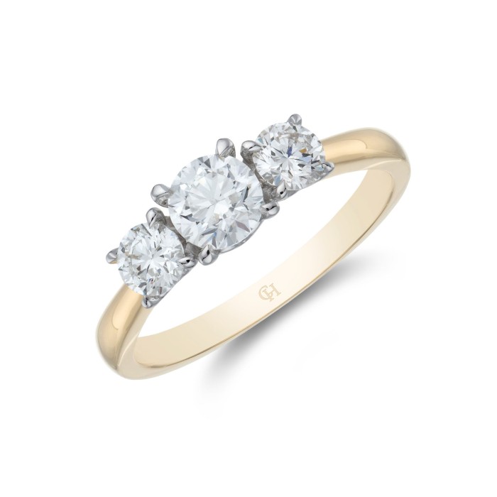 18ct Yellow Gold Heart Brilliant Cut 0.75ct Diamond Three Stone Ring 1