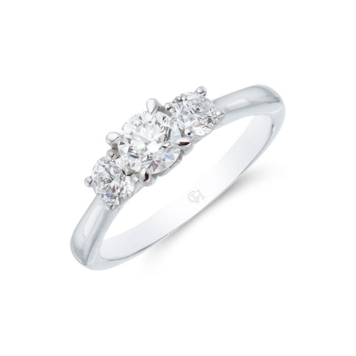 Platinum Brilliant Cut 0.75ct Diamond Three Stone Ring 1
