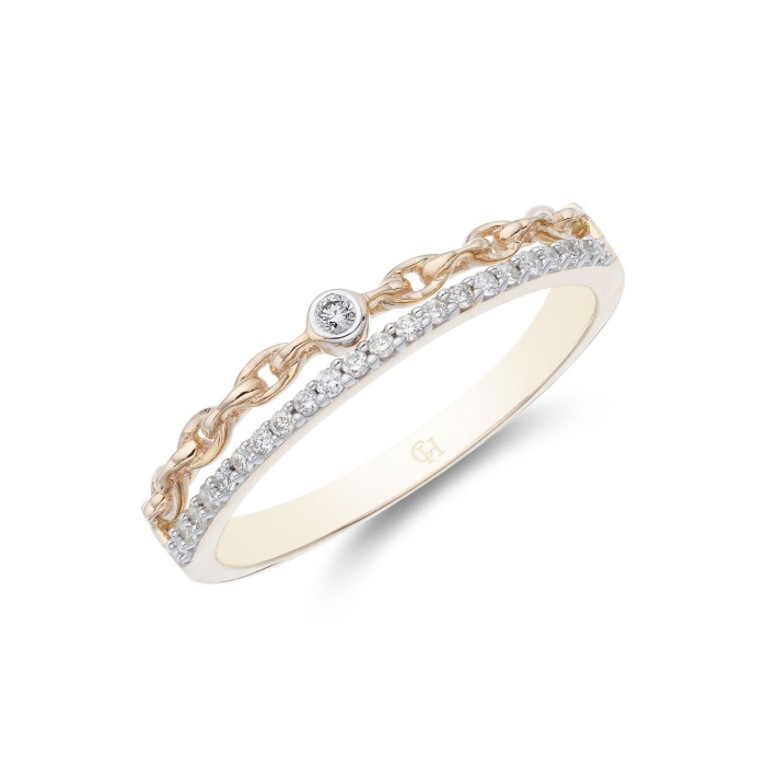 9ct Yellow Gold Brilliant Cut Diamond 0.10ct Double Row Link Fancy Band