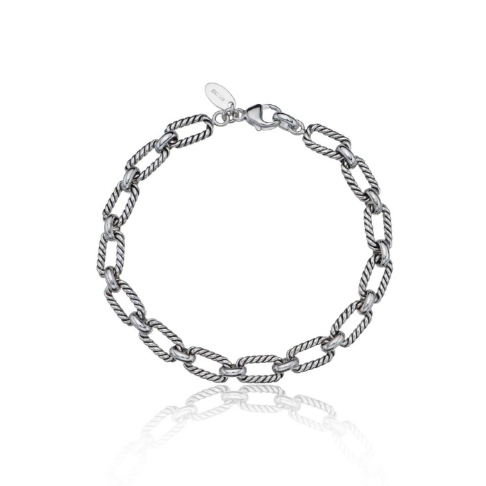 Sterling Silver Textured Twist Link Mens Bracelet 1