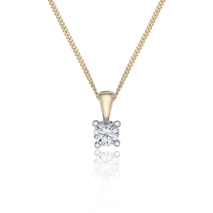 18ct Yellow Gold 0.33ct Round Brilliant 4 Claw Diamond Solitaire Pendant 