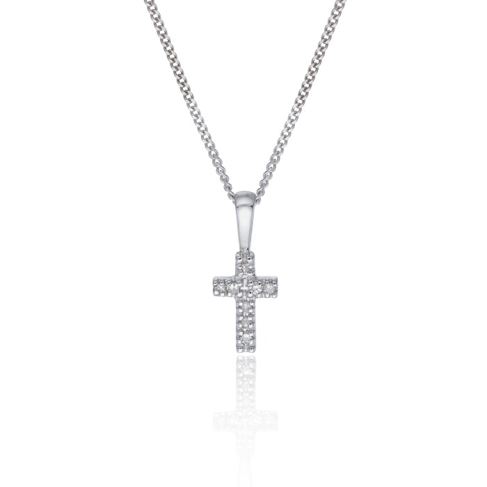 9ct White Gold 0.03ct Diamond Cross Pendant 