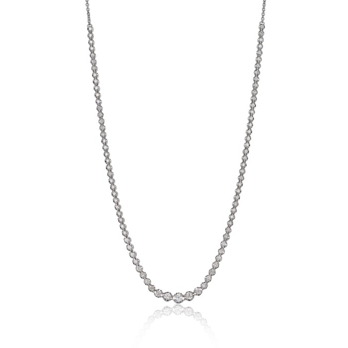18ct White Gold Brilliant Cut 1.88ct Diamond Graduated Tennis Necklace