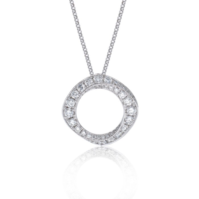 18ct White Gold Brilliant Cut Diamond 1.20ct Twisted Circle Pendant 