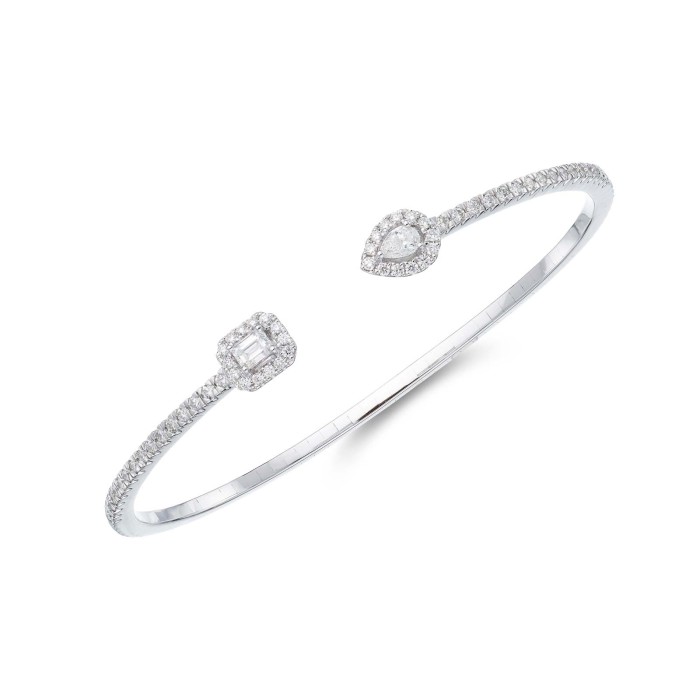 18ct White Gold Pear Emerald & Brilliant Cut 1.08ct Diamond Crossover Bangle