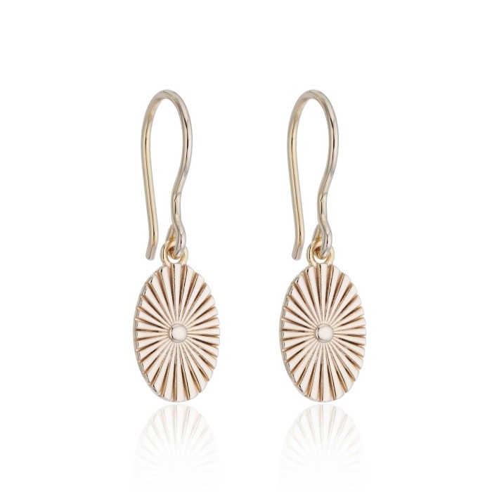 Silver Yellow Gold Plated Oval Fan drop Earrings