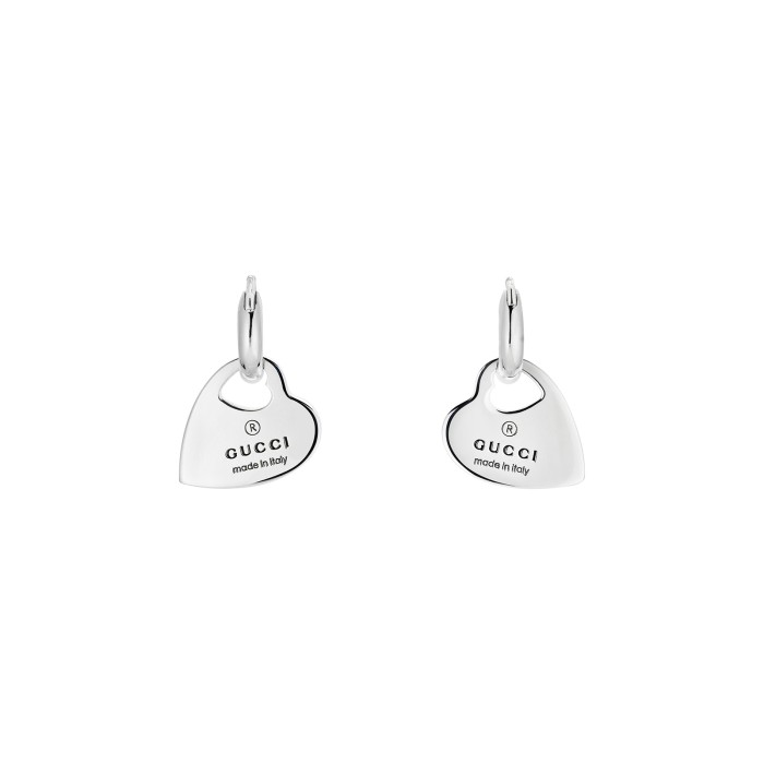 Gucci Trademark Silver Hoop Earrings with Heart YBD796302001